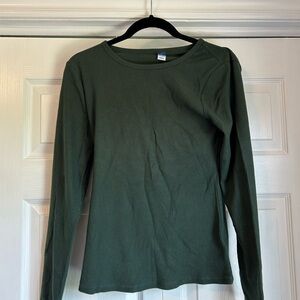 Green ribbed long- sleeve
